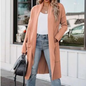 Anrabass NWT Long Cardigan Medium Khaki Pink Long Sleeves Pockets